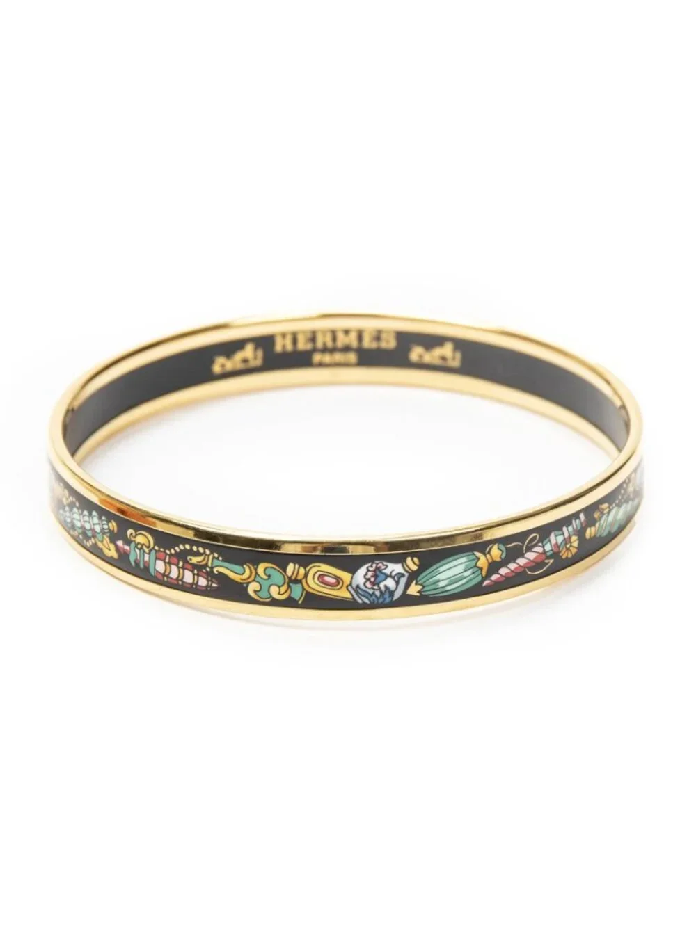 Hermes Enamel Bangle Black Vase Motif